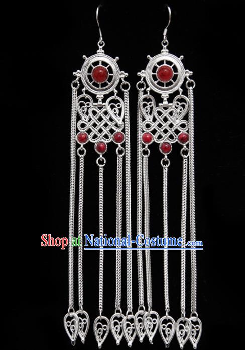 Chinese Traditional Ethnic Jewelry Accessories Mongolian Red Gems Earrings for Women