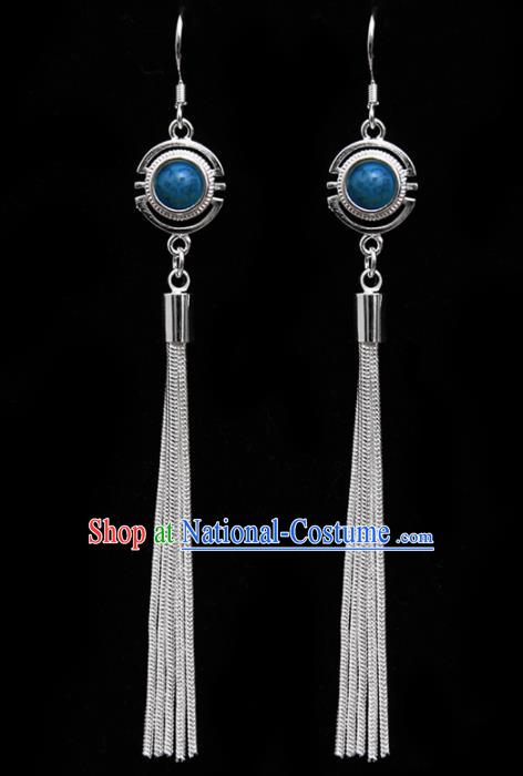 Chinese Traditional Ethnic Tassel Eardrop Jewelry Accessories Mongolian Blue Earrings for Women