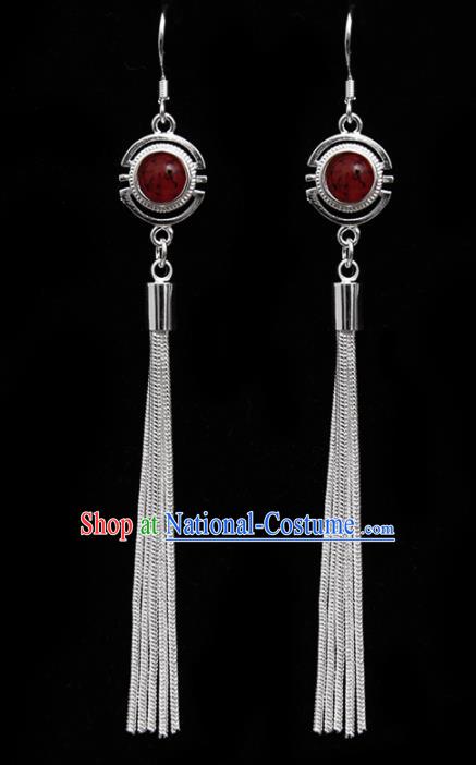 Chinese Traditional Ethnic Tassel Eardrop Jewelry Accessories Mongolian Red Earrings for Women