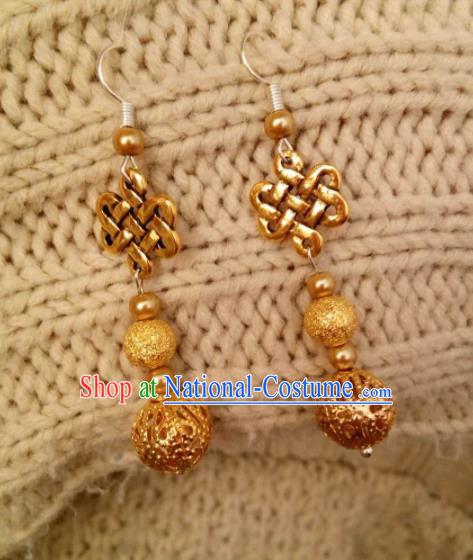 Chinese Traditional Ethnic Eardrop Jewelry Accessories Mongolian Golden Earrings for Women