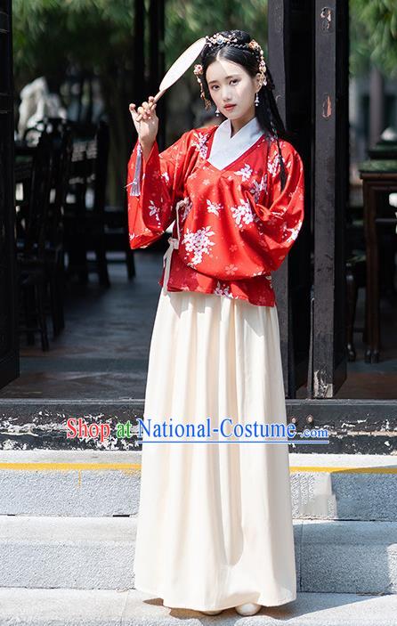 Traditional Chinese Ming Dynasty Nobility Lady Costumes Ancient Peri Red Hanfu Dress for Rich