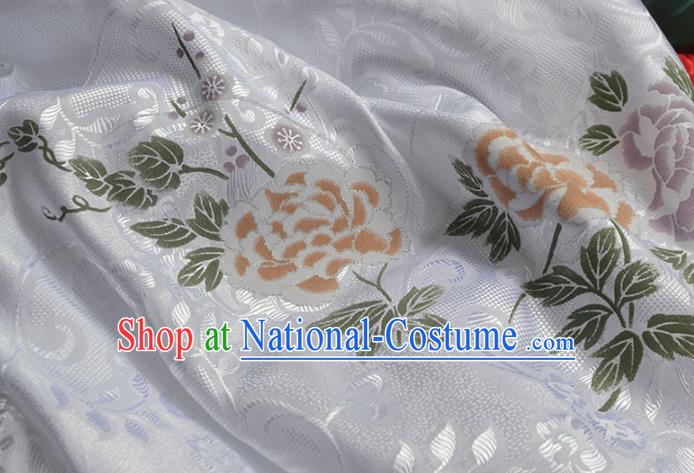 Asian Chinese Fabric Traditional Peony Pattern Design White Brocade Fabric Chinese Costume Silk Fabric Material