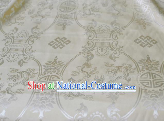 Asian Chinese Fabric Traditional Dragons Pattern Design White Brocade Fabric Chinese Costume Silk Fabric Material