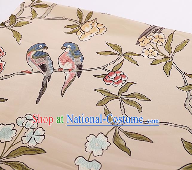 Asian Chinese Brocade Fabric Traditional Flowers Birds Pattern Design Satin Cushion Silk Fabric Material