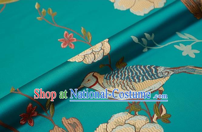 Asian Chinese Green Brocade Fabric Traditional Flowers Birds Pattern Design Satin Cushion Silk Fabric Material