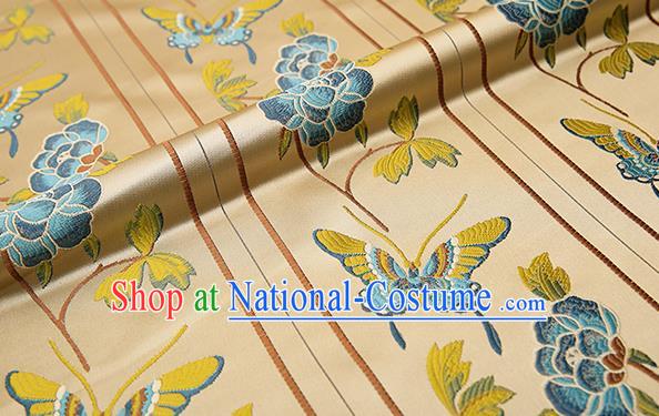 Asian Chinese Brocade Fabric Traditional Blue Butterfly Pattern Design Satin Cushion Silk Fabric Material