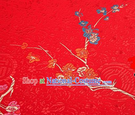 Asian Chinese Red Brocade Fabric Traditional Plum Blossom Pattern Design Satin Tang Suit Silk Fabric Material