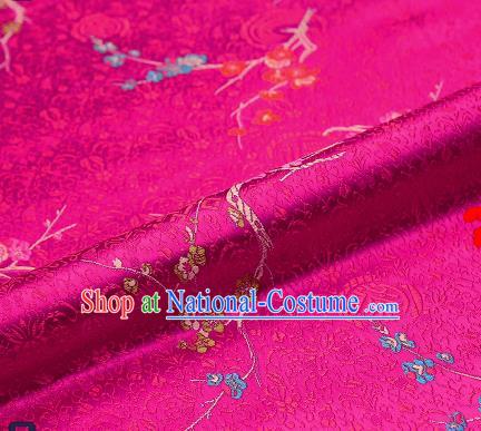 Asian Chinese Rosy Brocade Fabric Traditional Plum Blossom Pattern Design Satin Tang Suit Silk Fabric Material