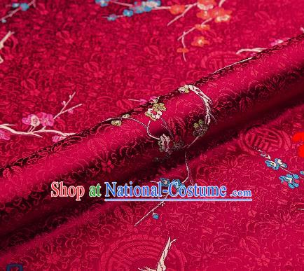 Asian Chinese Purplish Red Brocade Fabric Traditional Plum Blossom Pattern Design Satin Tang Suit Silk Fabric Material