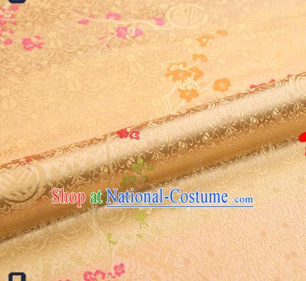 Asian Chinese Light Golden Brocade Fabric Traditional Plum Blossom Pattern Design Satin Tang Suit Silk Fabric Material