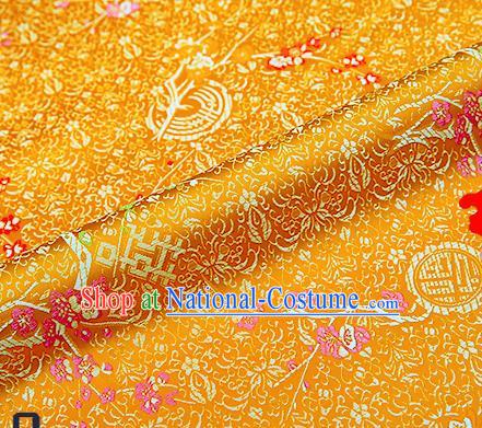 Asian Chinese Golden Brocade Fabric Traditional Plum Blossom Pattern Design Satin Tang Suit Silk Fabric Material