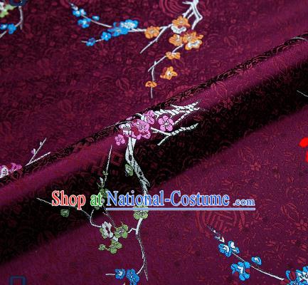 Asian Chinese Purple Brocade Fabric Traditional Plum Blossom Pattern Design Satin Tang Suit Silk Fabric Material