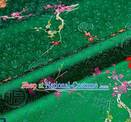 Asian Chinese Green Brocade Fabric Traditional Plum Blossom Pattern Design Satin Tang Suit Silk Fabric Material