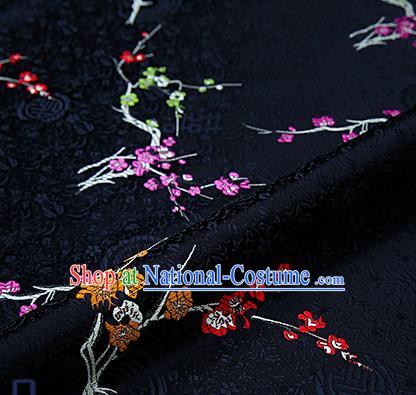 Asian Chinese Black Brocade Fabric Traditional Plum Blossom Pattern Design Satin Tang Suit Silk Fabric Material