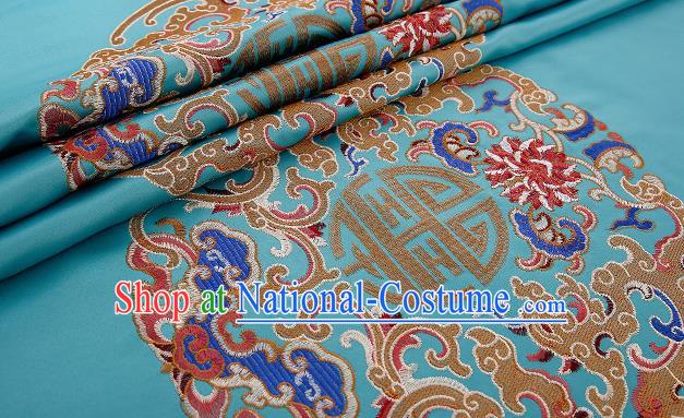 Asian Chinese Blue Brocade Fabric Traditional Pattern Design Satin Pillow Silk Fabric Material