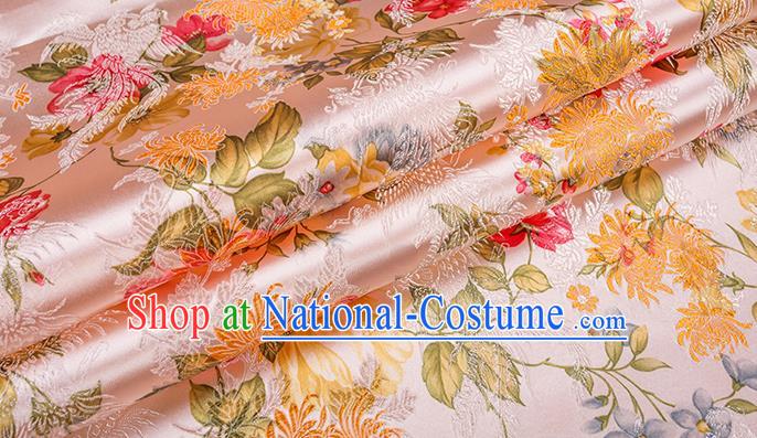 Asian Chinese Pink Brocade Fabric Traditional Chrysanthemum Pattern Design Satin Pillow Silk Fabric Material