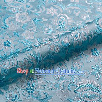 Asian Chinese Blue Brocade Fabric Traditional Flowers Pattern Design Satin Pillow Silk Fabric Material