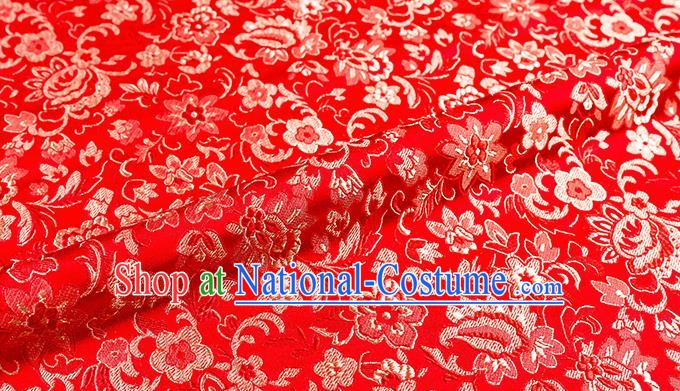 Asian Chinese Red Brocade Fabric Traditional Flowers Pattern Design Satin Pillow Silk Fabric Material