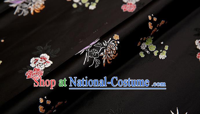 Asian Chinese Black Brocade Fabric Traditional Plum Blossom Orchid Bamboo Chrysanthemum Pattern Design Satin Pillow Silk Fabric Material