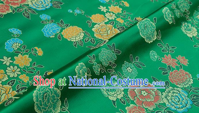 Asian Chinese Green Brocade Fabric Traditional Peony Pattern Design Satin Qipao Dress Silk Fabric Material