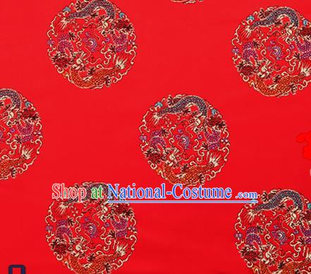 Traditional Chinese Red Brocade Fabric Asian Dragons Pattern Design Satin Cushion Silk Fabric Material