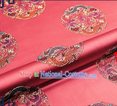 Traditional Chinese Watermelon Red Brocade Fabric Asian Dragons Pattern Design Satin Cushion Silk Fabric Material