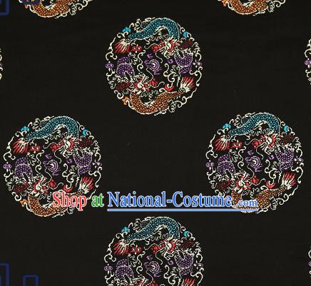 Traditional Chinese Black Brocade Fabric Asian Dragons Pattern Design Satin Cushion Silk Fabric Material