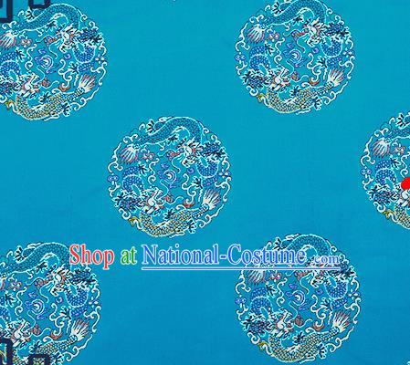 Traditional Chinese Blue Brocade Fabric Asian Dragons Pattern Design Satin Cushion Silk Fabric Material