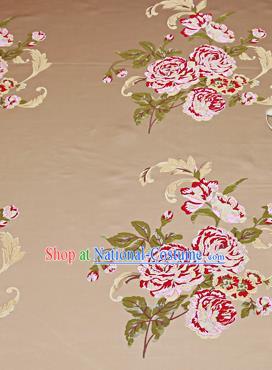 Chinese Traditional Khaki Brocade Fabric Asian Peony Pattern Design Satin Cushion Silk Fabric Material