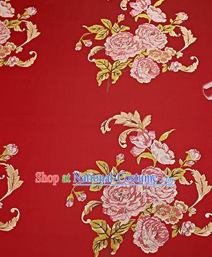 Chinese Traditional Red Brocade Fabric Asian Peony Pattern Design Satin Cushion Silk Fabric Material