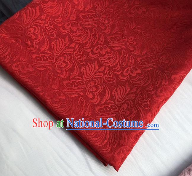 Asian Chinese Fabric Traditional Butterfly Pattern Design Red Brocade Fabric Chinese Costume Silk Fabric Material