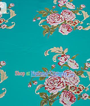 Chinese Traditional Green Brocade Fabric Asian Peony Pattern Design Satin Cushion Silk Fabric Material