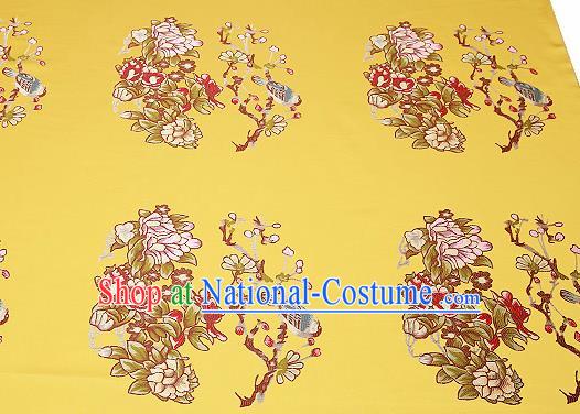 Chinese Traditional Yellow Brocade Fabric Asian Embroidery Pattern Design Satin Cushion Silk Fabric Material