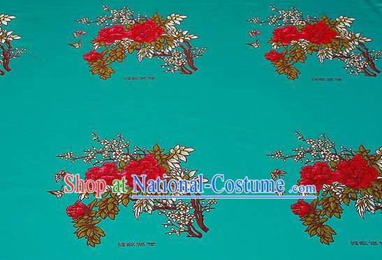 Chinese Traditional Green Brocade Fabric Asian Embroidery Peony Pattern Design Satin Cushion Silk Fabric Material