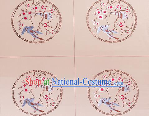 Chinese Traditional Beige Brocade Fabric Asian Embroidery Plum Blossom Birds Pattern Design Satin Cushion Silk Fabric Material