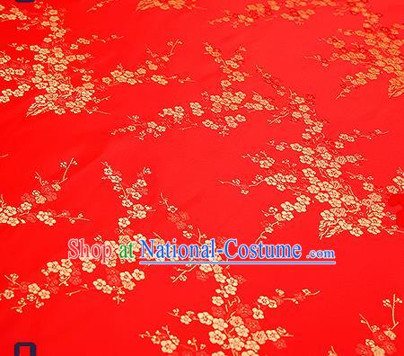 Chinese Traditional Red Brocade Fabric Asian Plum Blossom Pattern Design Satin Tang Suit Silk Fabric Material