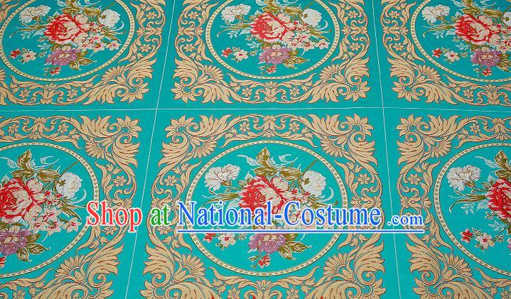 Chinese Traditional Green Brocade Fabric Asian Embroidery Peony Pattern Design Satin Cushion Silk Fabric Material