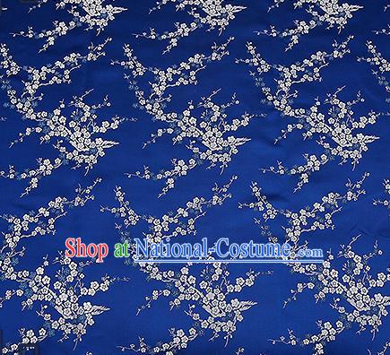 Chinese Traditional Navy Brocade Fabric Asian Plum Blossom Pattern Design Satin Tang Suit Silk Fabric Material