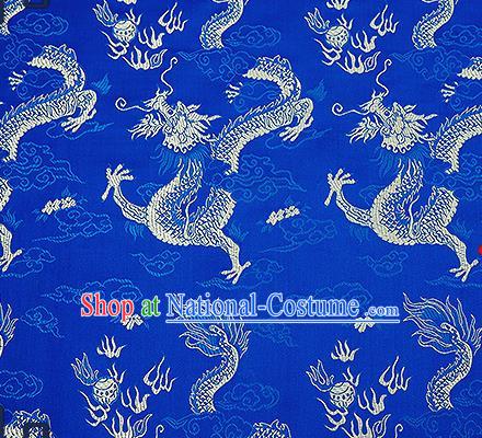 Chinese Traditional Blue Brocade Fabric Asian Dragons Pattern Design Satin Tang Suit Silk Fabric Material