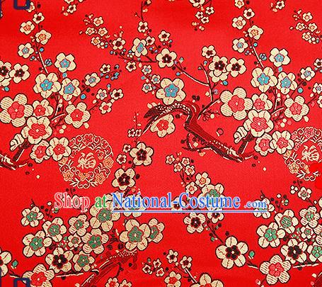 Chinese Traditional Red Brocade Fabric Classical Plum Blossom Pattern Design Satin Tang Suit Silk Fabric Material