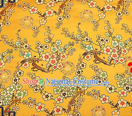 Chinese Traditional Golden Brocade Fabric Classical Plum Blossom Pattern Design Satin Tang Suit Silk Fabric Material