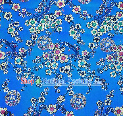 Chinese Traditional Blue Brocade Fabric Classical Plum Blossom Pattern Design Satin Tang Suit Silk Fabric Material