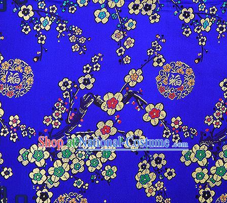 Chinese Traditional Royalblue Brocade Fabric Classical Plum Blossom Pattern Design Satin Tang Suit Silk Fabric Material