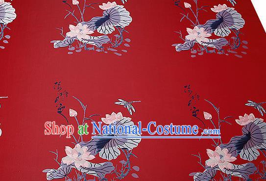 Chinese Traditional Red Brocade Fabric Asian Embroidery Lotus Pattern Design Satin Cushion Silk Fabric Material