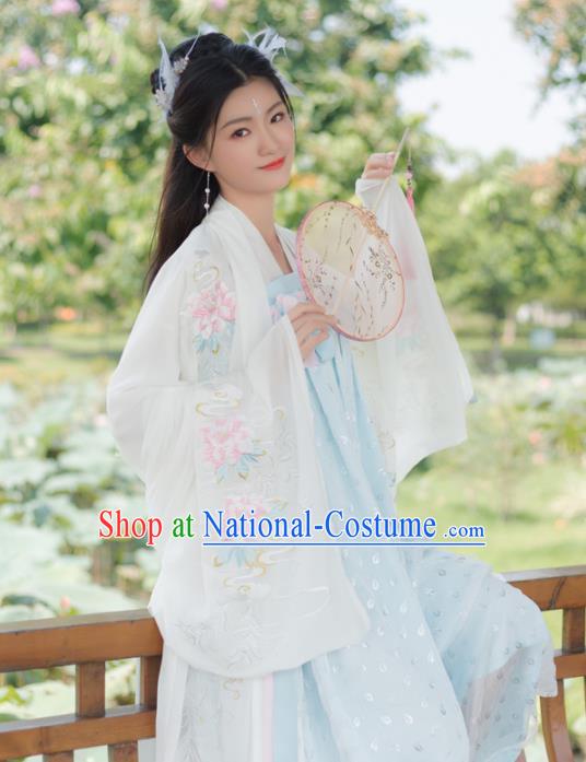 Traditional Chinese Ancient Peri Princess Embroidered Hanfu Dress Tang Dynasty Historical Costumes for Women