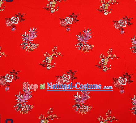 Chinese Traditional Red Brocade Fabric Classical Plum Blossom Orchid Bamboo Chrysanthemum Pattern Design Satin Tang Suit Silk Fabric Material