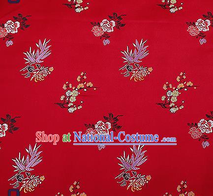 Chinese Traditional Wine Red Brocade Fabric Classical Plum Blossom Orchid Bamboo Chrysanthemum Pattern Design Satin Tang Suit Silk Fabric Material