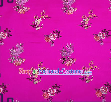 Chinese Traditional Rosy Brocade Fabric Classical Plum Blossom Orchid Bamboo Chrysanthemum Pattern Design Satin Tang Suit Silk Fabric Material