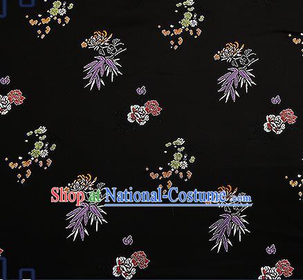 Chinese Traditional Black Brocade Fabric Classical Plum Blossom Orchid Bamboo Chrysanthemum Pattern Design Satin Tang Suit Silk Fabric Material