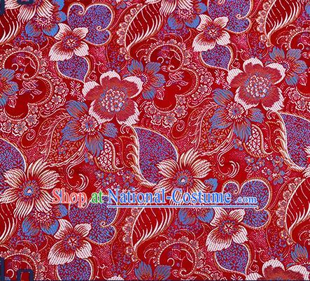 Chinese Traditional Purplish Red Brocade Fabric Classical Palace Flowers Pattern Design Satin Tang Suit Silk Fabric Material